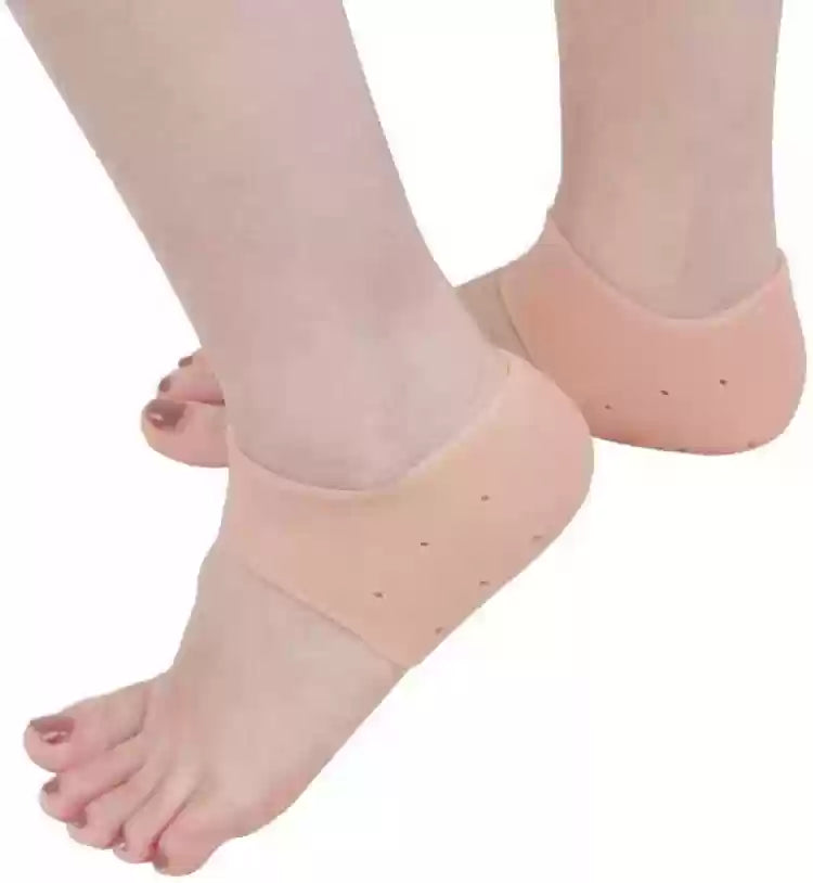 1 Pair of Silicone Gel Heel Crack Protector Anti Crack Moisturizing Foot Pain Socks Tumit Sakit Non-Slip Silicone -Human Skin Color