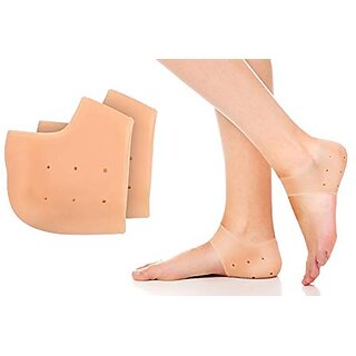 1 Pair of Silicone Gel Heel Crack Protector Anti Crack Moisturizing Foot Pain Socks Tumit Sakit Non-Slip Silicone -Human Skin Color