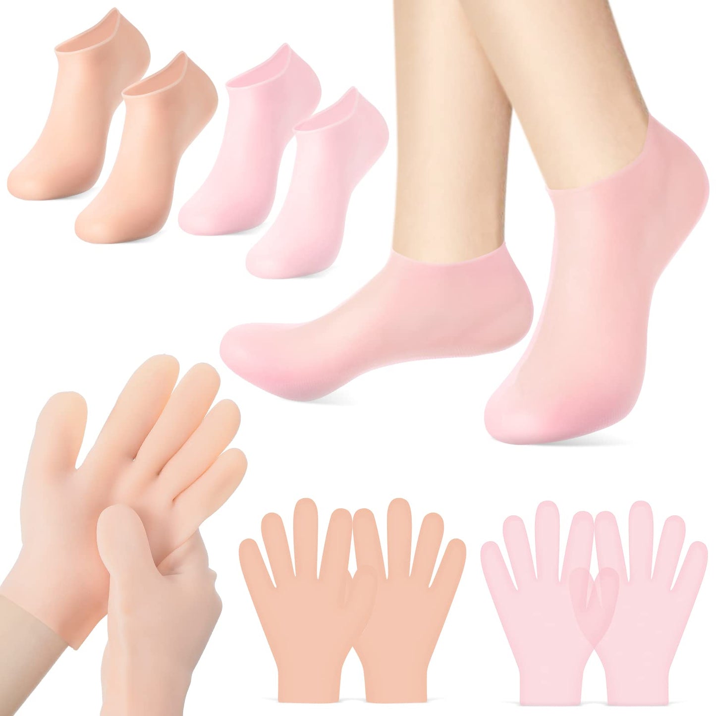 Moisturizing Socks and Gloves Silicone Gel Spa Exfoliating Socks and Gloves for Dry Cracked Skin Heel Socks Anti Slip for Foot Care Softening Calluses, Silicon Heels, Silicon Socks and Gloves Available